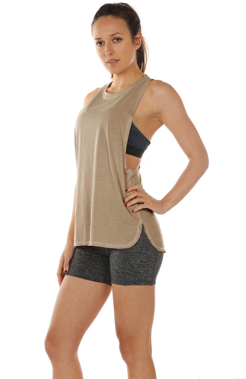 icyzone Workout Tank Tops for Women - Running Muscle Tank Sport Exercise Gym Yoga Tops Athletic Shirts(Pack of 3)(L,Black/Beige/Pale Blush) - Image 3